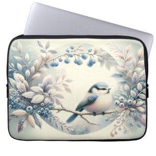 Winter Bluebird Berry Wreath Laptop Sleeve