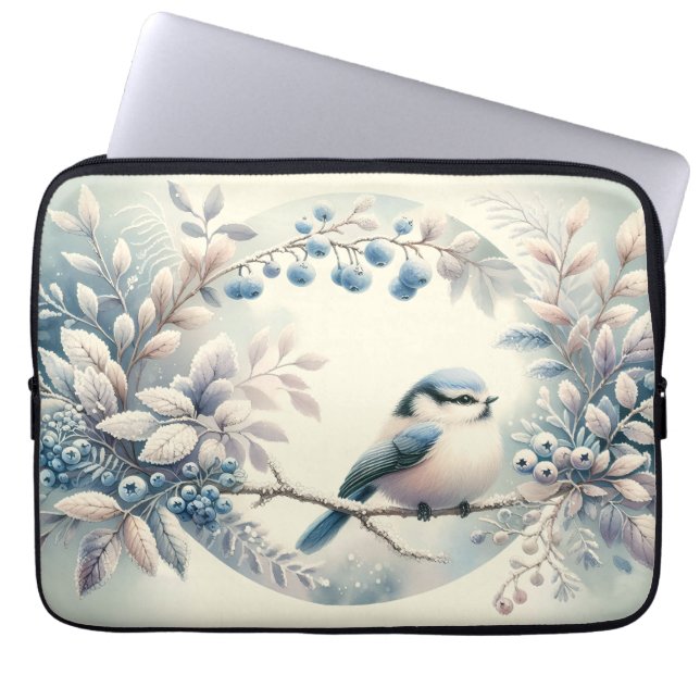 Winter Bluebird Berry Wreath Laptop Sleeve (Front)