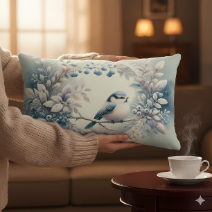 Winter Bluebird Berry Wreath Lumbar Pillow