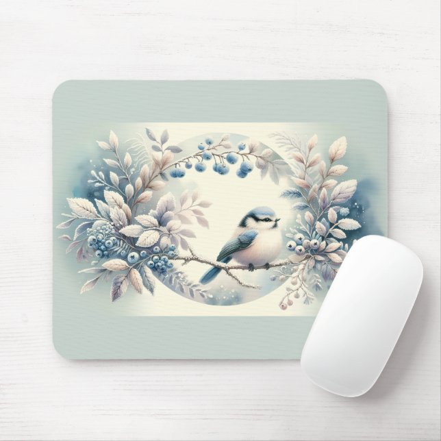 Winter Bluebird Berry Wreath Mouse Pad (With Mouse)