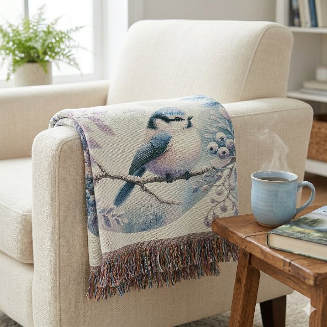 Winter Bluebird Berry Wreath Throw Blanket (Winter Bluebird Berry Wreath Throw Blanket)