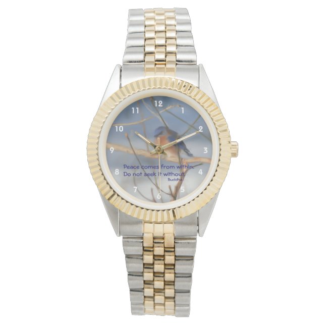 Winter Bluebird Buddha Peace Inspirational Quote  Watch (Front)