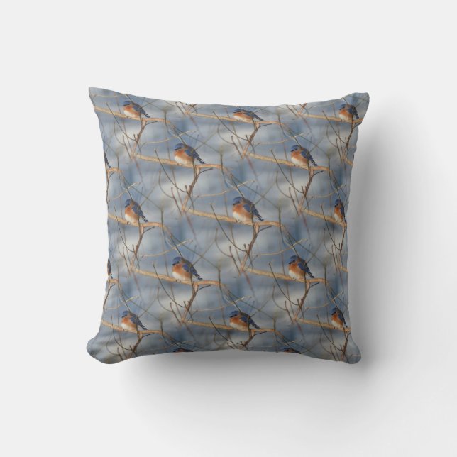 Winter Bluebird Nature Pattern Throw Pillow (Front)