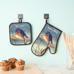 Winter Bluebird Personalized   Oven Mitt & Pot Holder Set