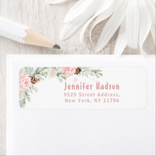 Winter blush pink evergreen Return Address