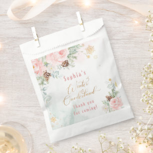 Winter blush pink winter onederland birthday favour bag