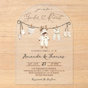 Winter Boho Clothesline Gender Reveal Acrylic Invitations