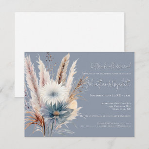 Winter Boho Floral   Blue Rehearsal Dinner Invitation