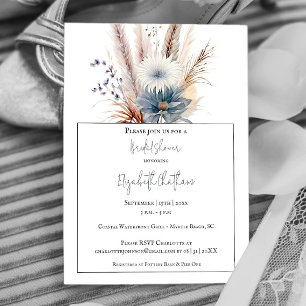 Winter Boho Floral Bridal Shower White Invitation