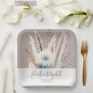 Winter Boho Floral Wedding Beige Paper Plate