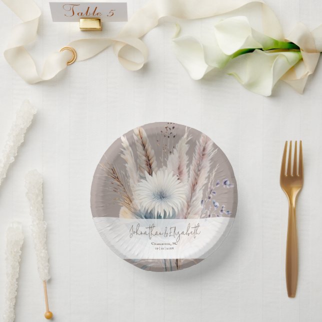 Winter Boho Floral Wedding | Beige Paper Plate (Wedding)