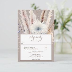 Winter Boho Floral Wedding Beige RSVP Card