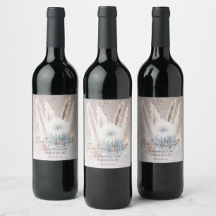 Winter Boho Floral Wedding Beige Wine Label