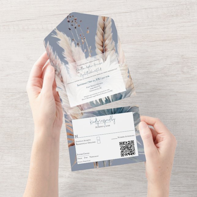 Winter Boho Floral Wedding | Blue All In One Invitation (Tearaway)