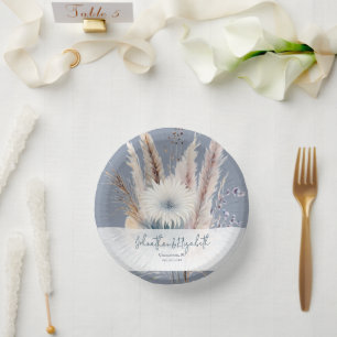 Winter Boho Floral Wedding   Blue Paper Plate