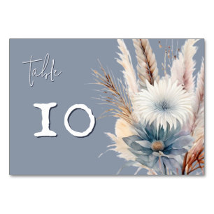 Winter Boho Floral Wedding Blue Table Number