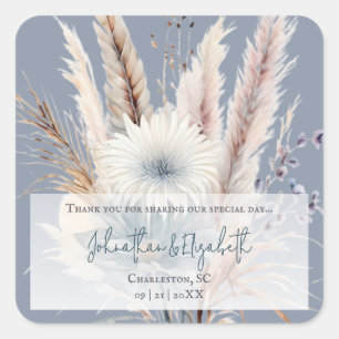 Winter Boho Floral Wedding Favor   Blue Square Sticker