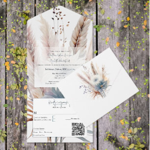 Winter Boho Floral Wedding White All In One Invitation
