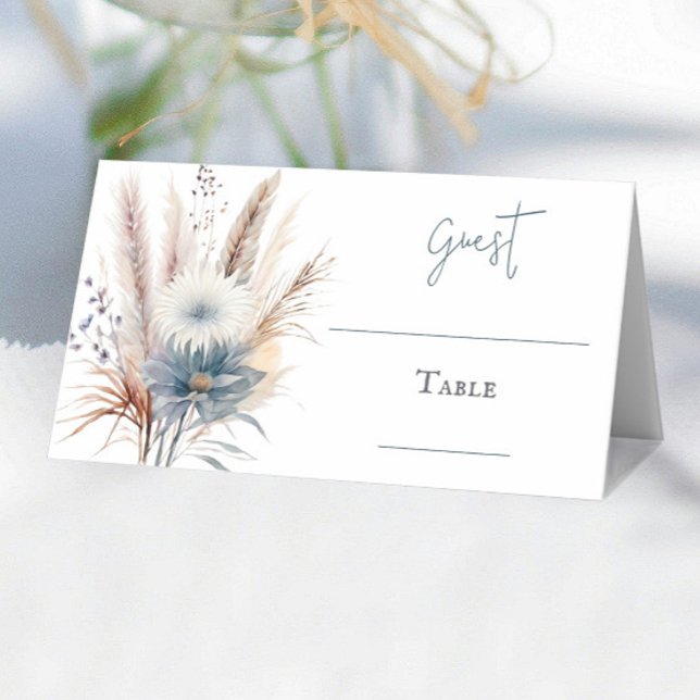 Winter Boho Floral Wedding | White Place Card (White Winter Boho Floral Wedding Place Card)