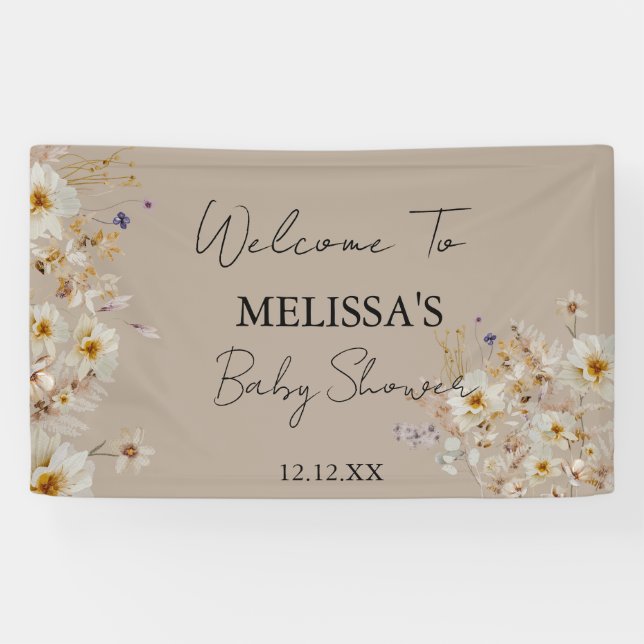Winter Boho Rustic Wildflowers Welcome Banner (Horizontal)