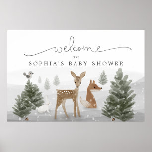 Winter Boho Woodland Baby Shower Poster Sign
