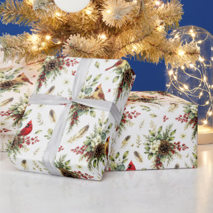 Winter Botanica Cardinal Pair Botanical Pattern Wrapping Paper