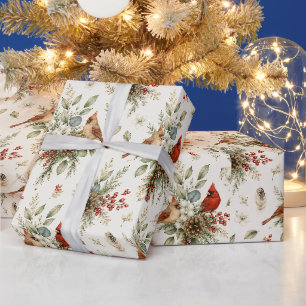 Winter Botanica Woodland Cardinal Pair Pattern Wrapping Paper