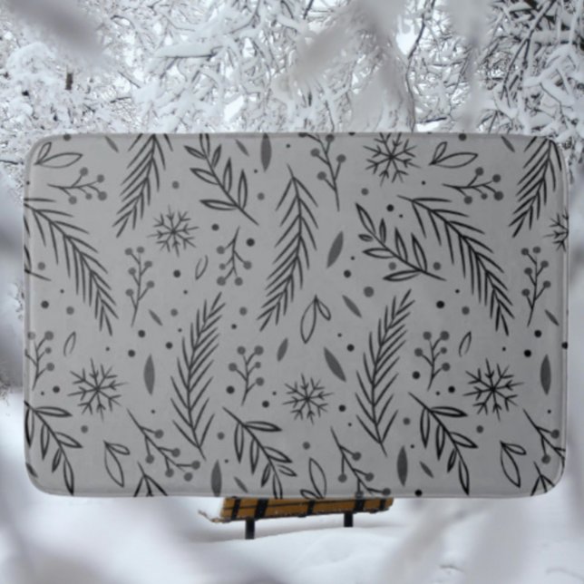 Winter Botanical Bath Mat – Grey with Black Leaves (Creator Uploaded)