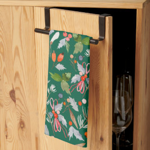 Winter Botanical Berries & Foliage Holiday Kitchen Towel