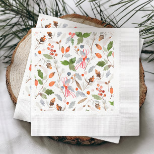 Winter Botanical Berries & Foliage Holiday  Napkin