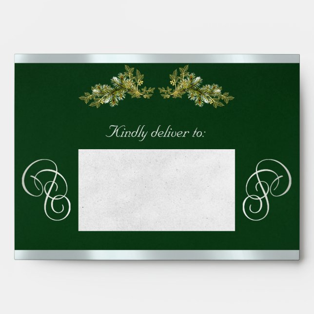 Winter Botanical & Calligraphy - Emerald/Silver Envelope (Front)