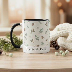 Winter Botanical Christmas Ivory Greenery Custom Mug