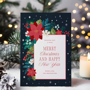 Winter Botanical Colourful Merry Christmas  Holiday Card