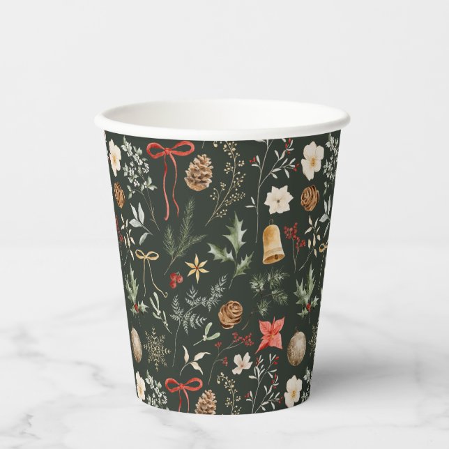 Winter Botanical Festive Christmas Party Paper Cups (Front)