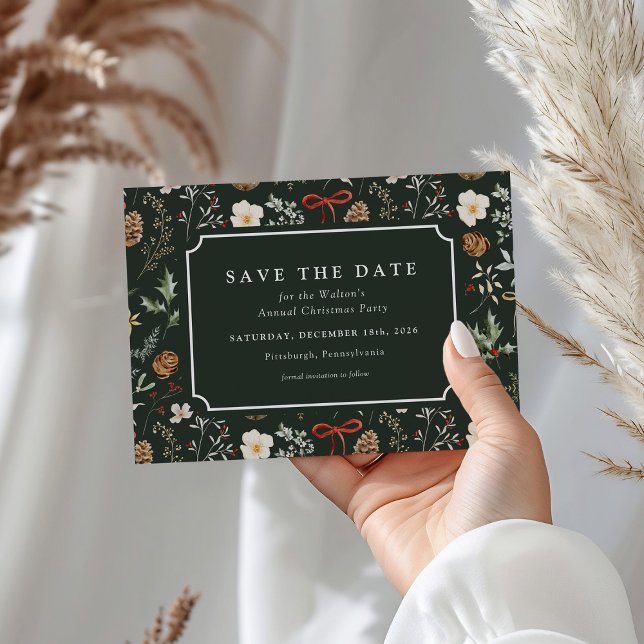 Winter Botanical Festive Christmas Save The Date Holiday Postcard (Creator Uploaded)