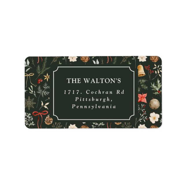 Winter Botanical Festive Return Address Christmas Label (Front)