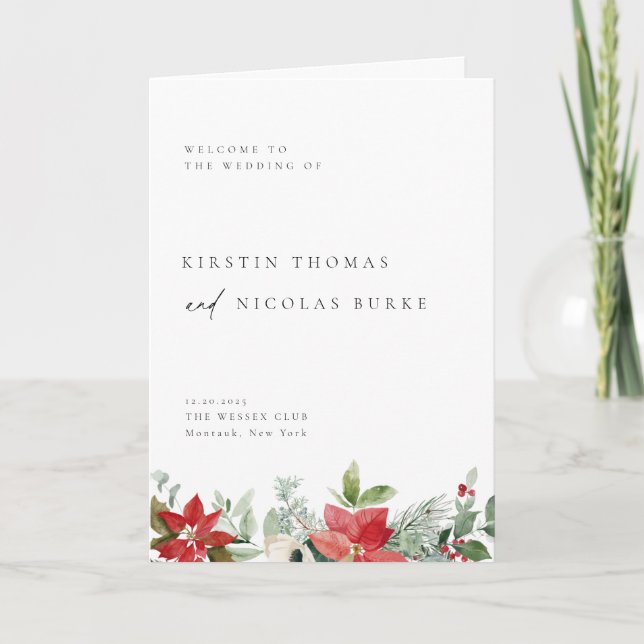 Winter Botanical Floral Wedding Program (Front)