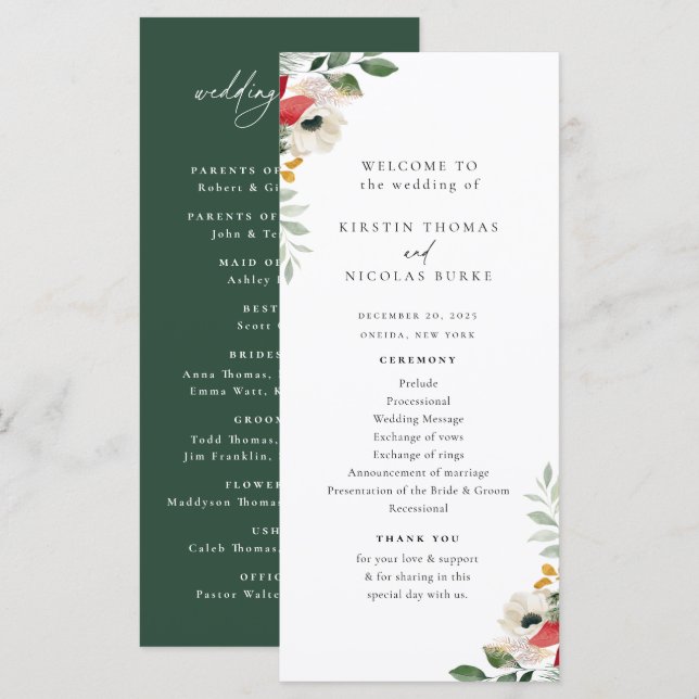 Winter Botanical Floral Wedding Program (Front/Back)