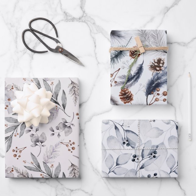 Winter Botanical Foliage Christmas  Wrapping Paper Sheet (Front)
