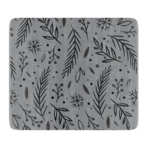Winter Botanical Glass Cutting Board – Grey