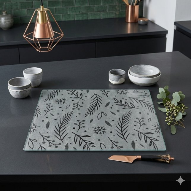 Winter Botanical Glass Cutting Board – Grey (Creator Uploaded)