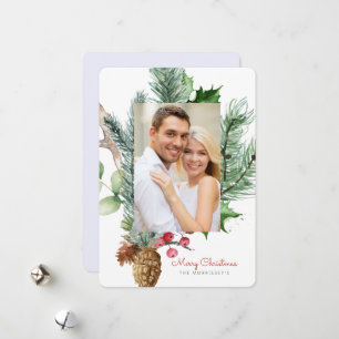 Winter Botanical Greenery 2 Photo Flat Holiday Card