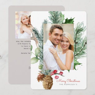 Winter Botanical Greenery 2 Photo Flat Holiday Card