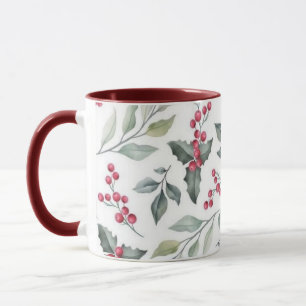 Winter Botanical Holly & Red Berries Festive Cof Mug