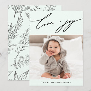 Winter Botanical Love and Joy Script Photo Holiday