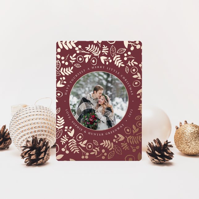 Winter Botanical Photo Rose Gold Foil Holiday Card (Creator Uploaded)