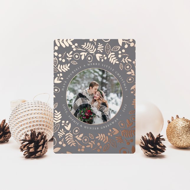 Winter Botanical Photo Rose Gold Foil Holiday Card (Creator Uploaded)