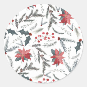 Winter Botanical Pine Berry Wreath Holiday Party Classic Round Sticker