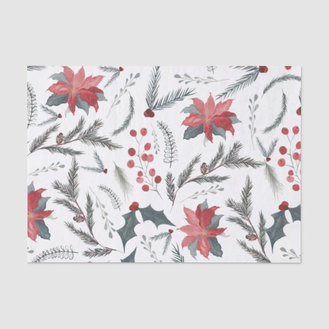 Winter Botanical Pine Berry Wreath Holiday Party Tissue Paper (Front)