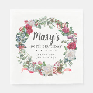 Winter Botanical Rose 90th Birthday Elegant Napkin